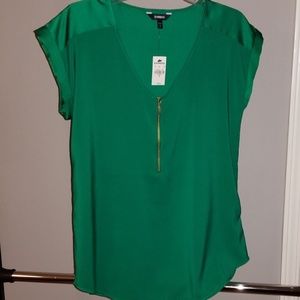 Express Green Silk Short Sleeve Top